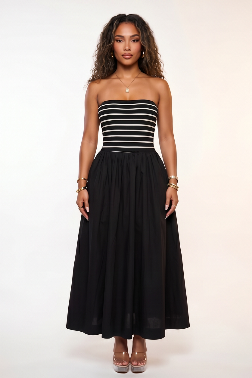 Marbella Striped Flowy Strapless Maxi Dress