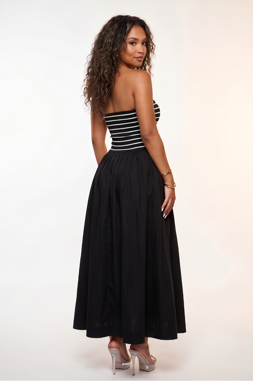 Marbella Striped Flowy Strapless Maxi Dress