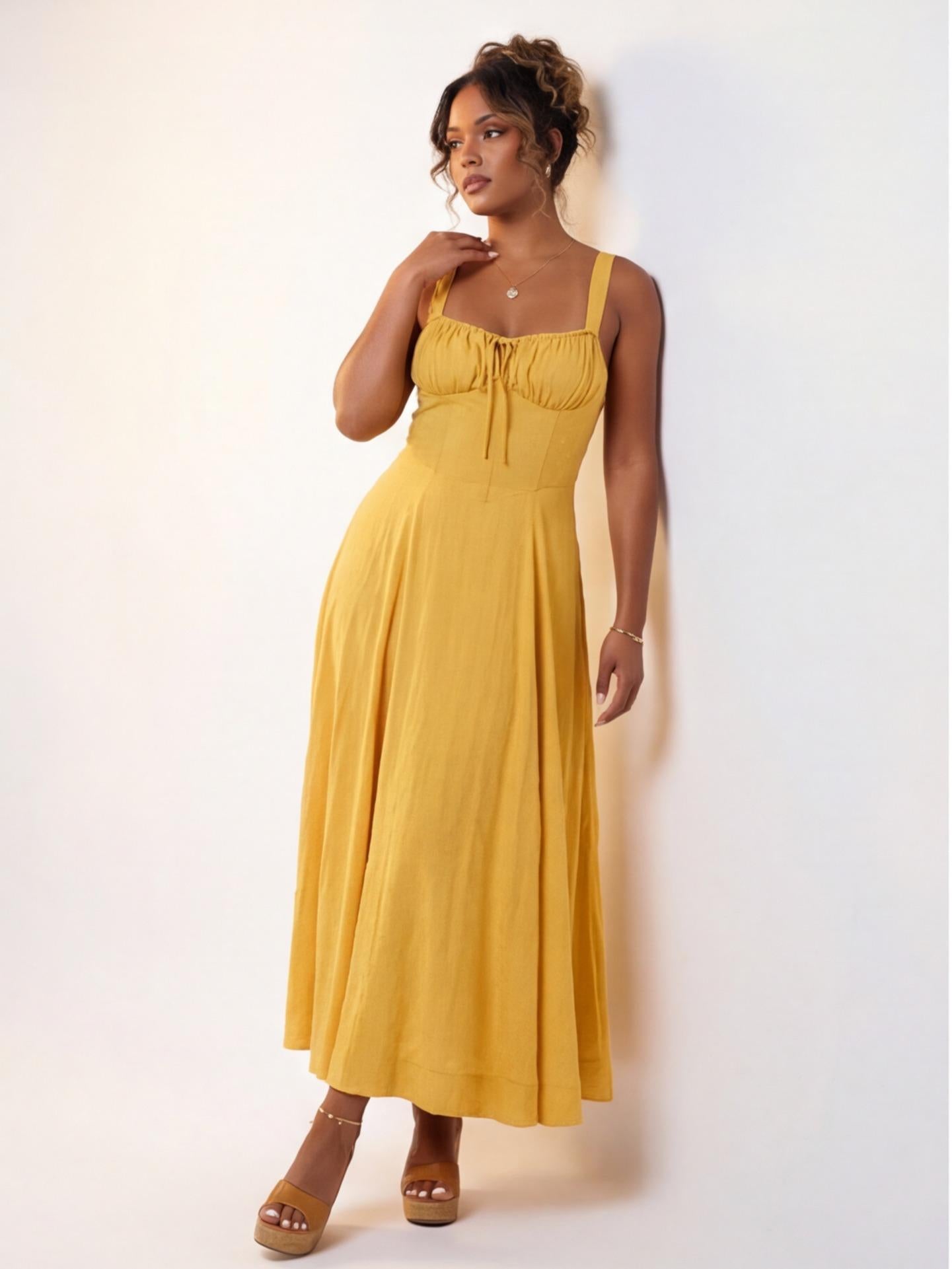 Maryana Lace Up Back Bone In Corset Maxi Dress