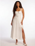 Maryana Lace Up Back Bone In Corset Maxi Dress