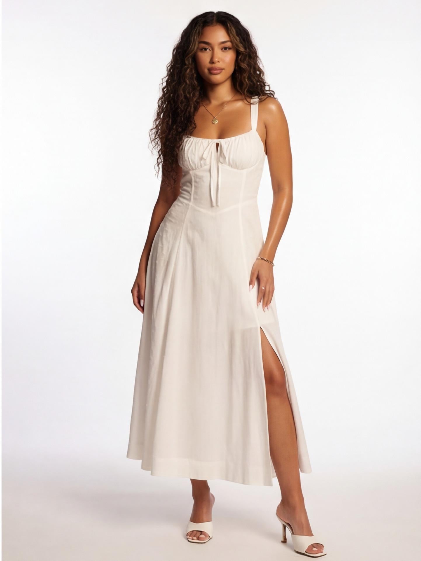 Maryana Lace Up Back Bone In Corset Maxi Dress