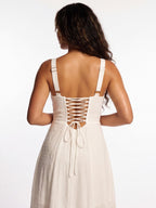 Maryana Lace Up Back Bone In Corset Maxi Dress