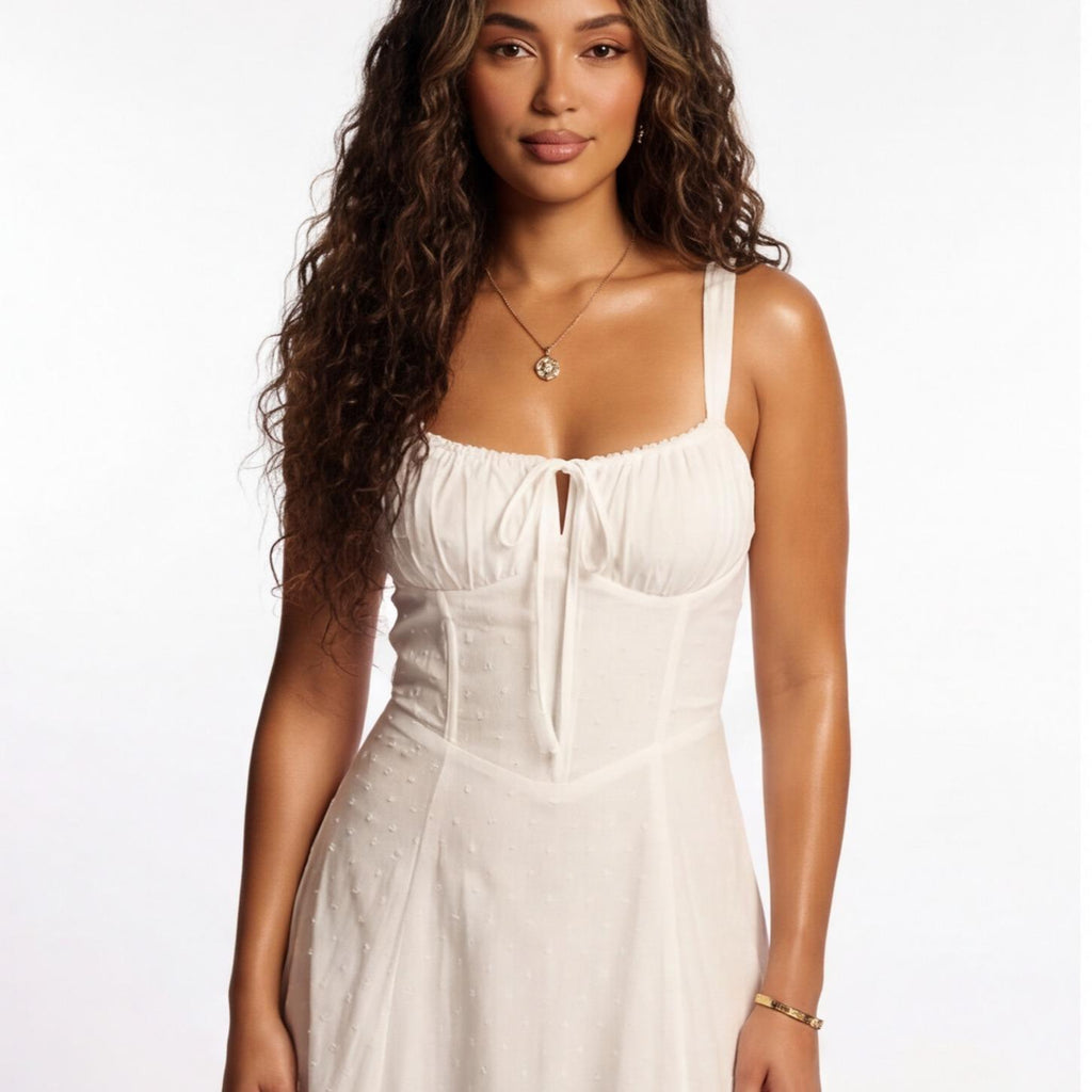 Maryana Lace Up Back Bone In Corset Maxi Dress