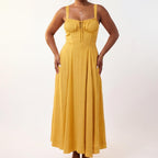 Maryana Lace Up Back Bone In Corset Maxi Dress