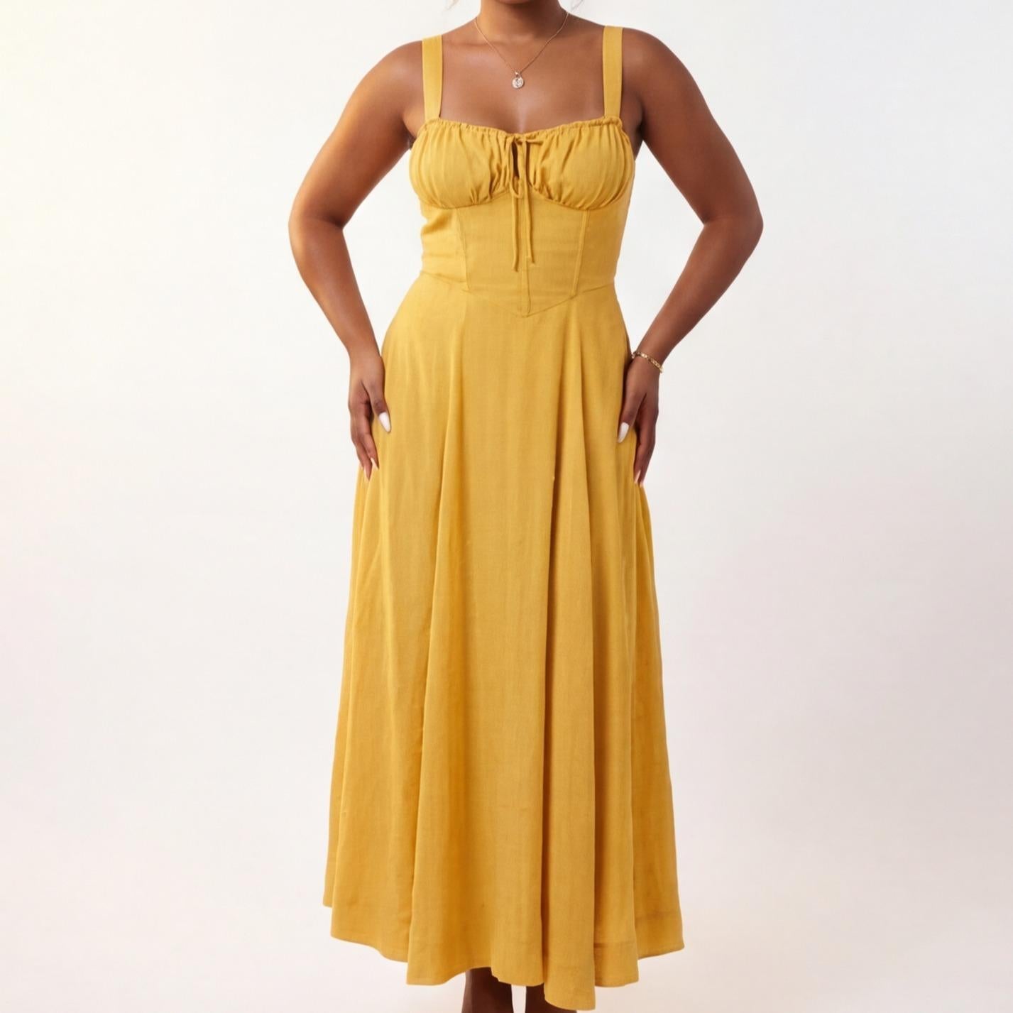 Maryana Lace Up Back Bone In Corset Maxi Dress