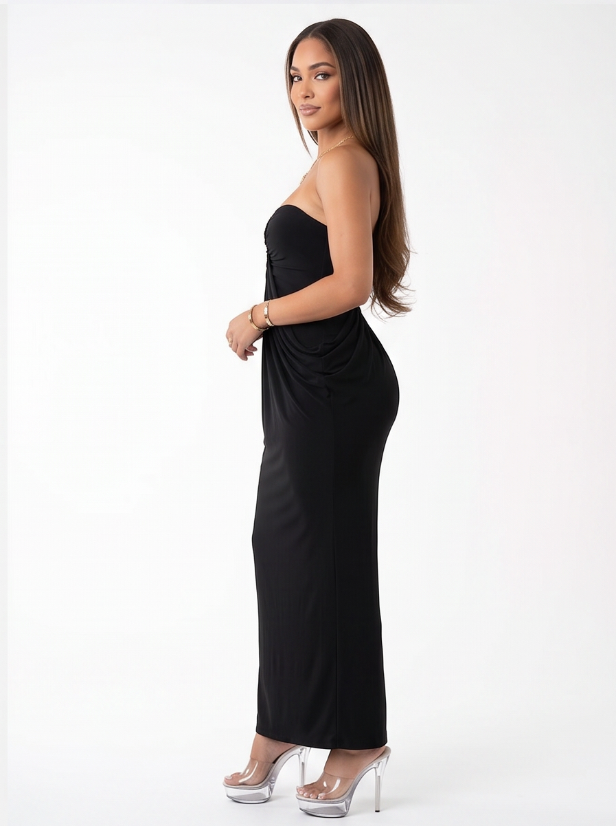 Medina O Ring Draped Strapless Maxi Dress