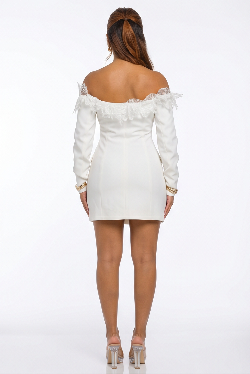 Melissa Off Shoulder Lace Trim Tuxedo Blazer Mini Dress
