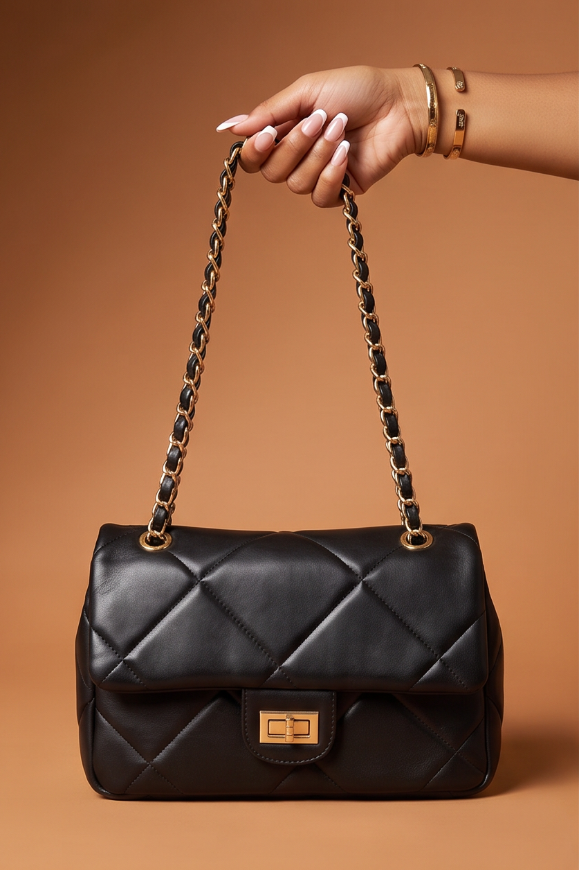 Mila Wide Quilted Chain Strap Shoulder Bag