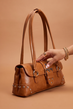 Milan Buckle Detail Studded Shoulder Bag