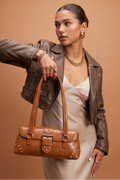 Milan Buckle Detail Studded Shoulder Bag