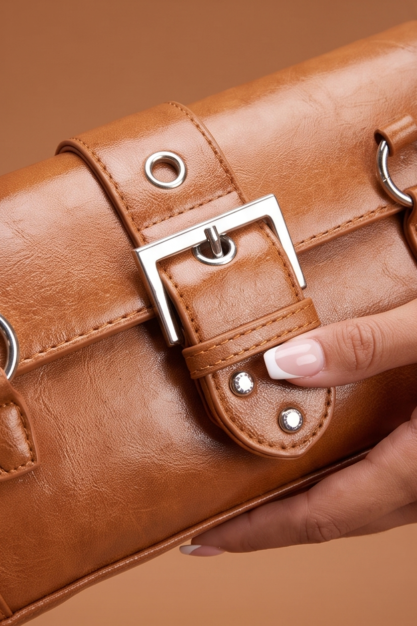 Milan Buckle Detail Studded Shoulder Bag