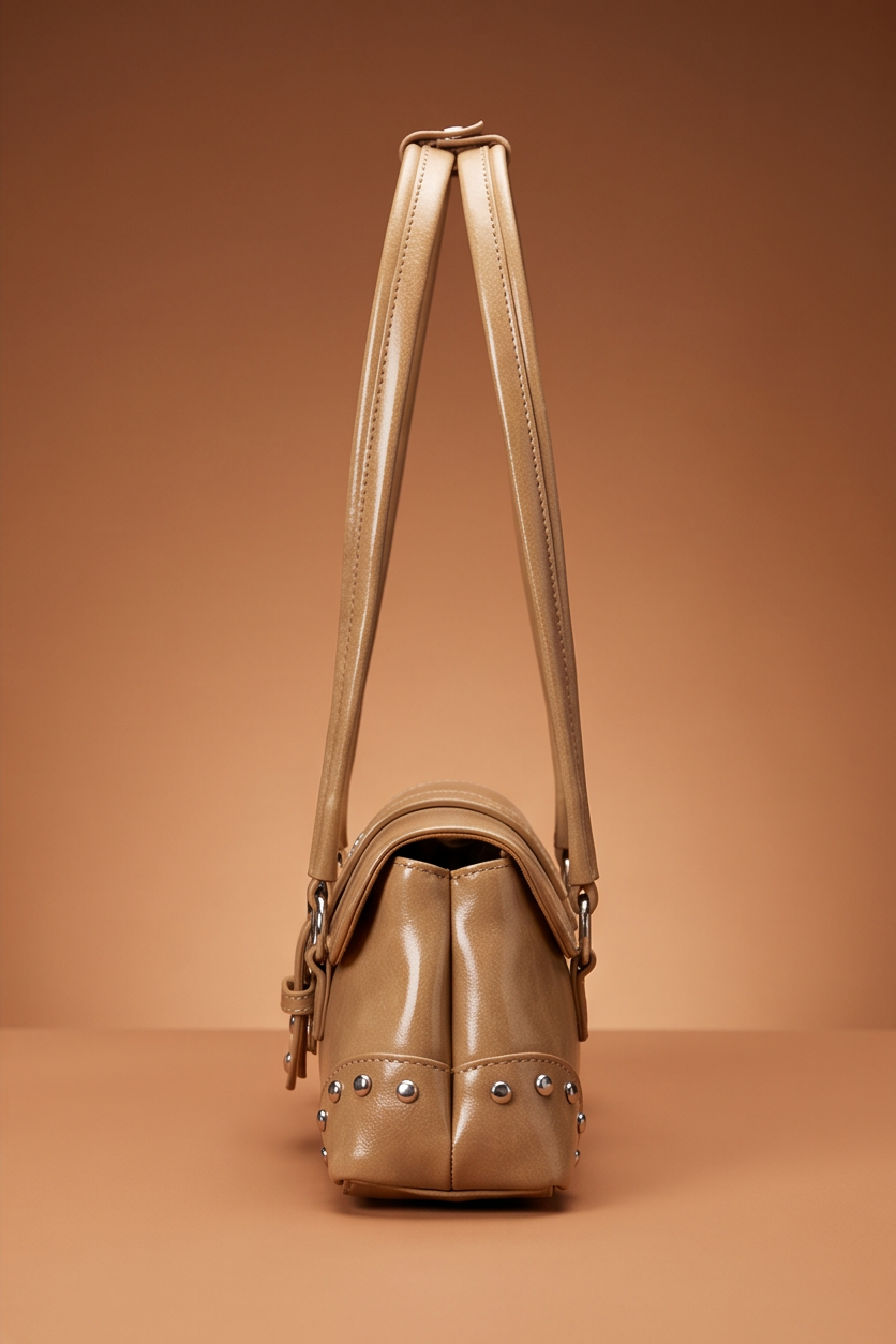Milan Buckle Detail Studded Shoulder Bag