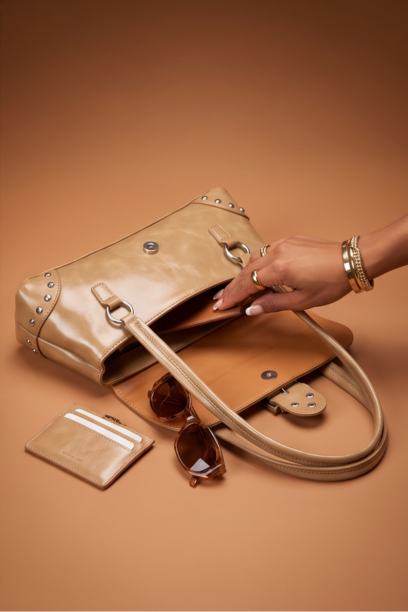 Milan Buckle Detail Studded Shoulder Bag