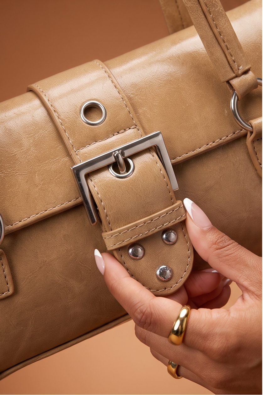 Milan Buckle Detail Studded Shoulder Bag