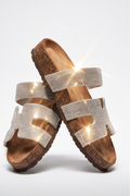Naya Rhinestone Details Open Toe Flat Sandals