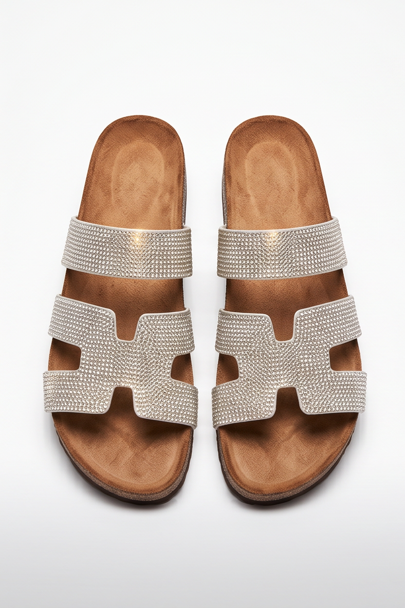 Naya Rhinestone Details Open Toe Flat Sandals