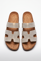 Naya Rhinestone Details Open Toe Flat Sandals