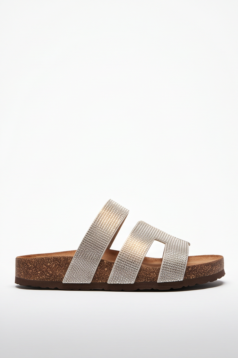 Naya Rhinestone Details Open Toe Flat Sandals