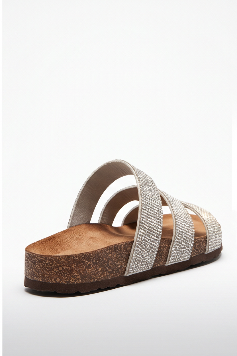 Naya Rhinestone Details Open Toe Flat Sandals