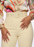 Nina Buckle Belt Flare Leg High Waisted Pants