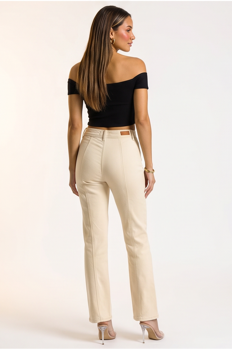 Noelle Panel Stitch High Rise Straight Leg Jeans