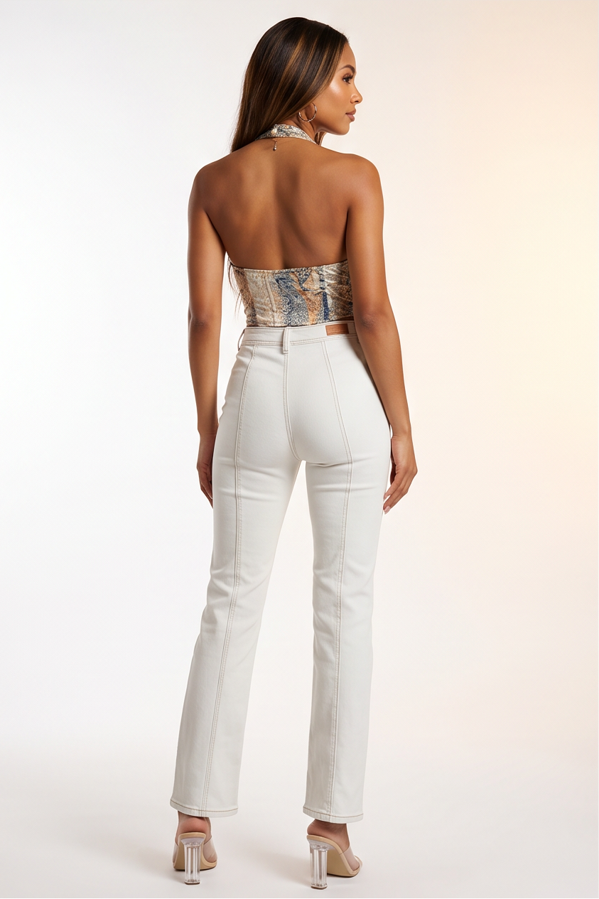 Noelle Panel Stitch High Rise Straight Leg Jeans