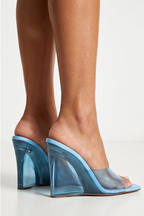 Noemi Clear Perspex High Heel Wedge Mules
