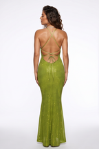 Paloma Beaded Rhinestones Halter Maxi Dress
