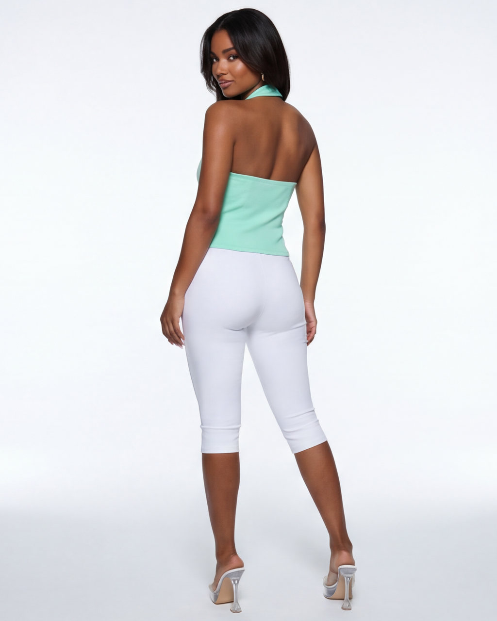 Phoebe Split Front Plunge Neck Halter Top