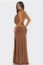 Rachelle Deep V Cowl Neck Open Back Maxi Dress