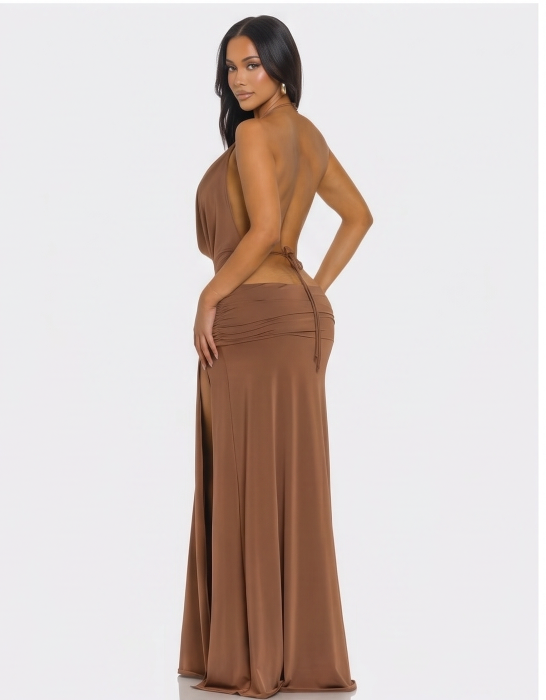 Rachelle Deep V Cowl Neck Open Back Maxi Dress