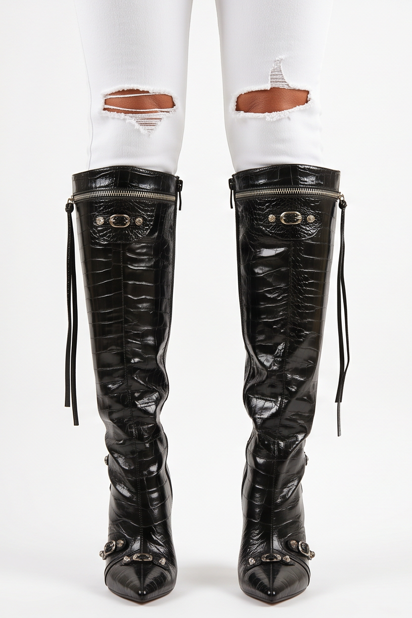 Roxy Moto Studded Pointed Toe Knee High Boots