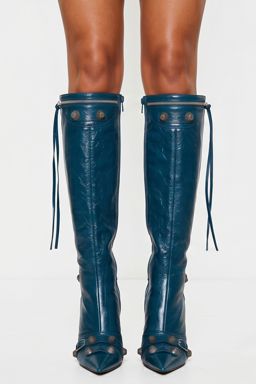 Roxy Moto Studded Pointed Toe Knee High Boots