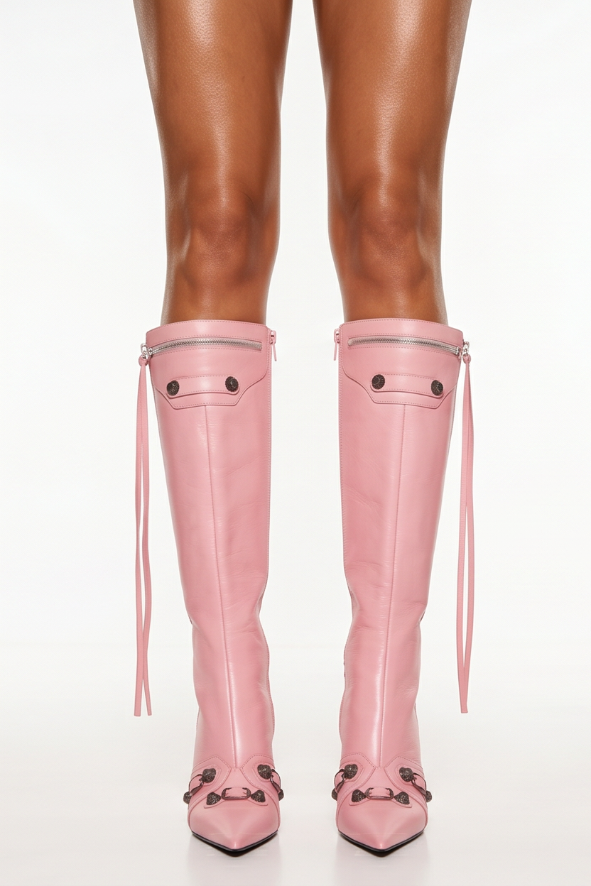 Roxy Moto Studded Pointed Toe Knee High Boots