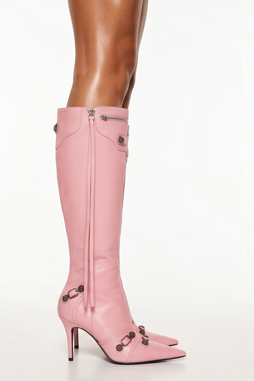 Roxy Moto Studded Pointed Toe Knee High Boots