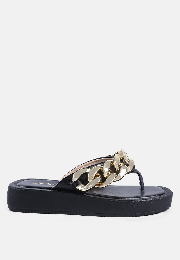 Alora Chunky Link Chain Detail Thong Flatform Sandals