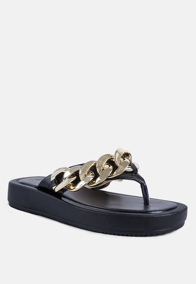 Alora Chunky Link Chain Detail Thong Flatform Sandals