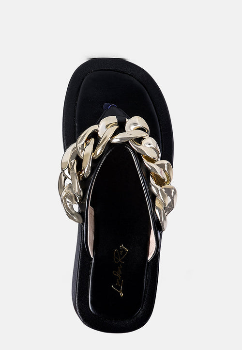 Alora Chunky Link Chain Detail Thong Flatform Sandals