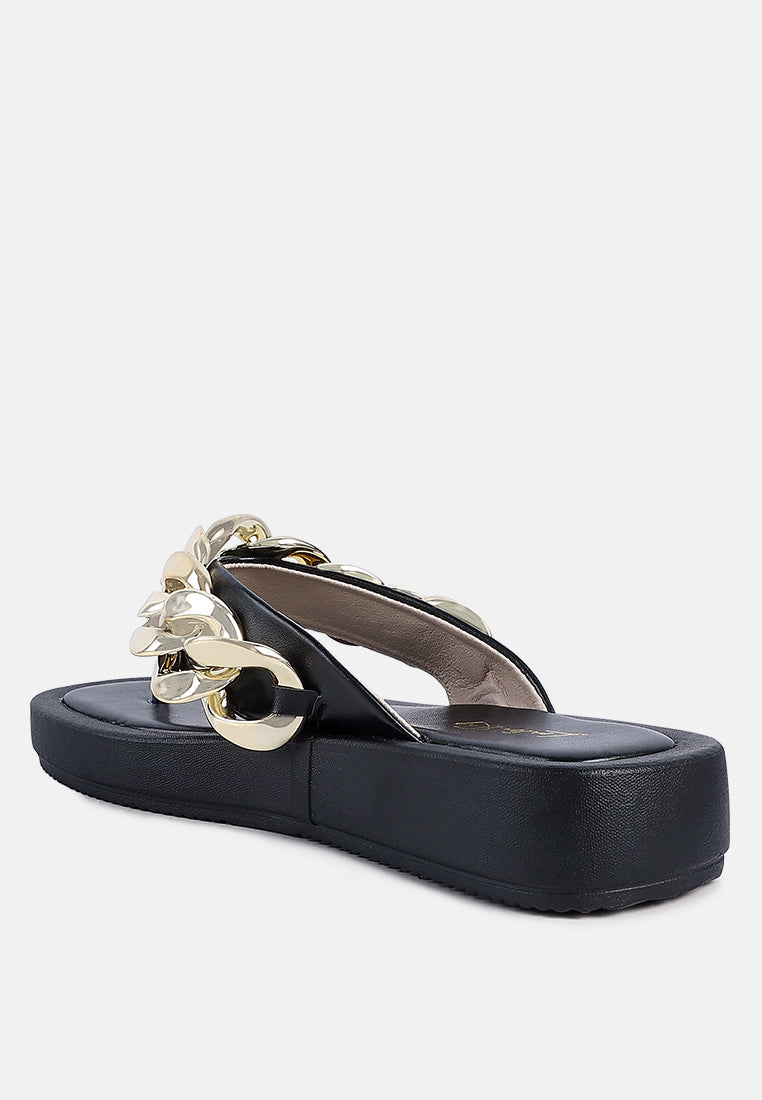 Alora Chunky Link Chain Detail Thong Flatform Sandals