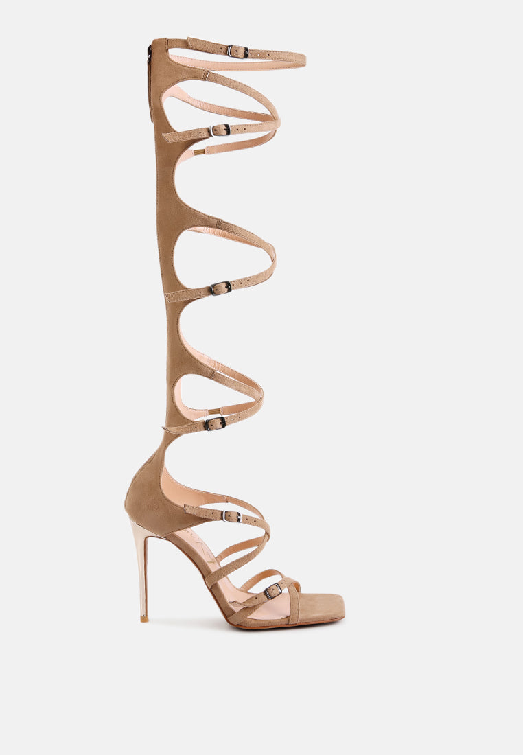 Mickey Knee High Strappy Gladiator Stiletto High Heel Sandals