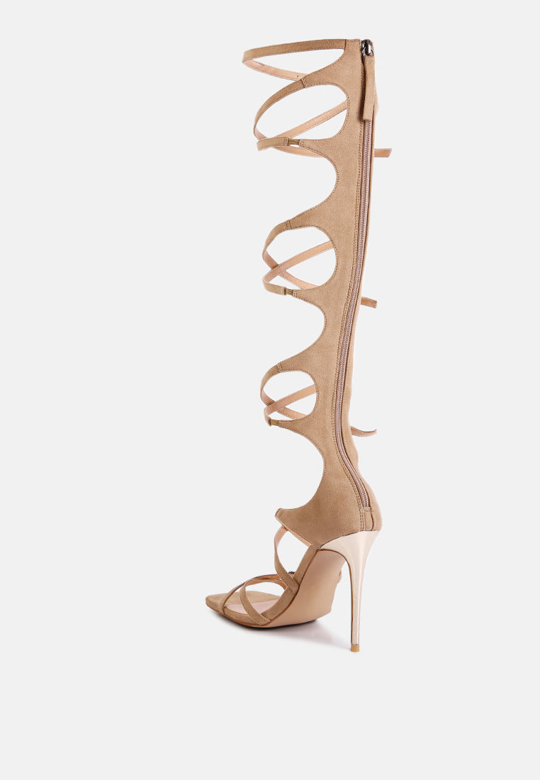 Mickey Knee High Strappy Gladiator Stiletto High Heel Sandals