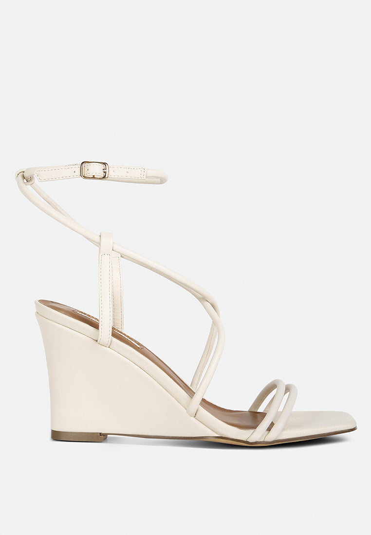 Anya Square Toe Strappy High Heel Wedge Sandals