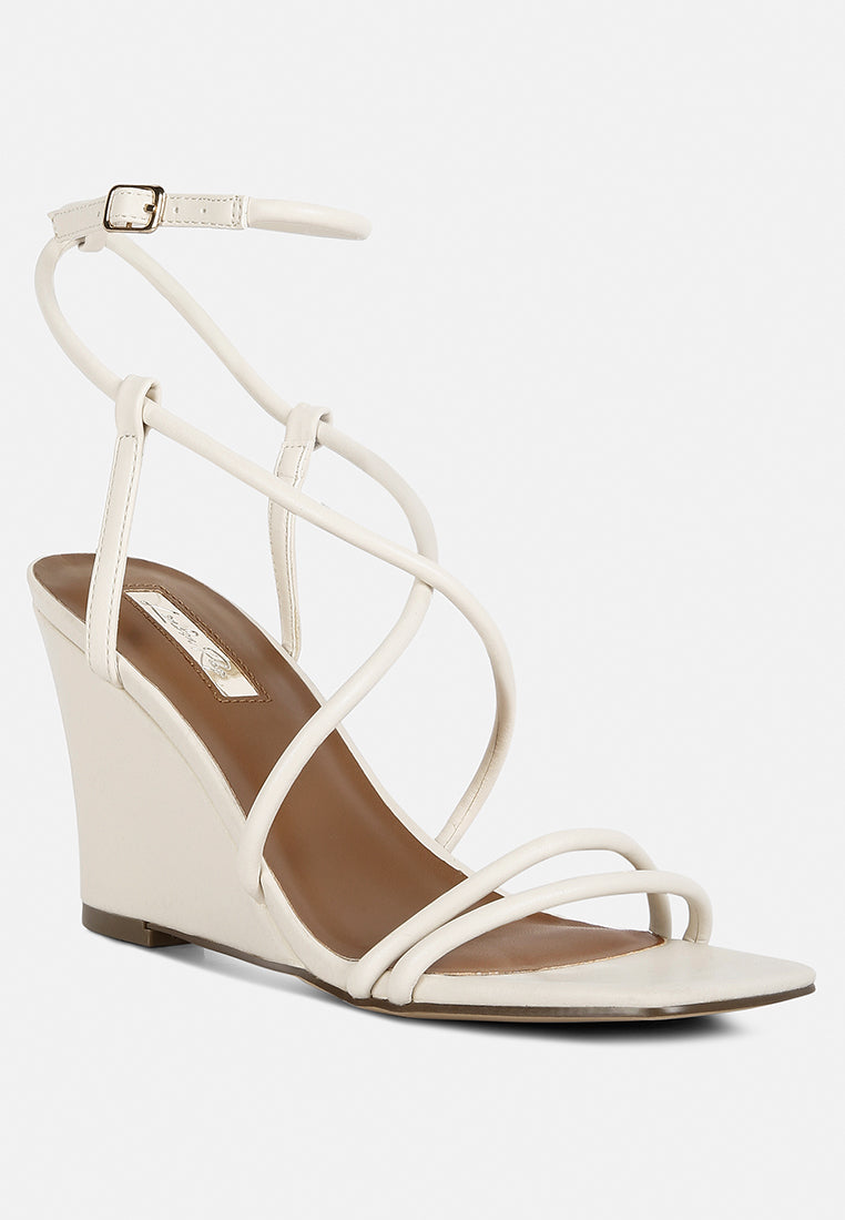 Anya Square Toe Strappy High Heel Wedge Sandals