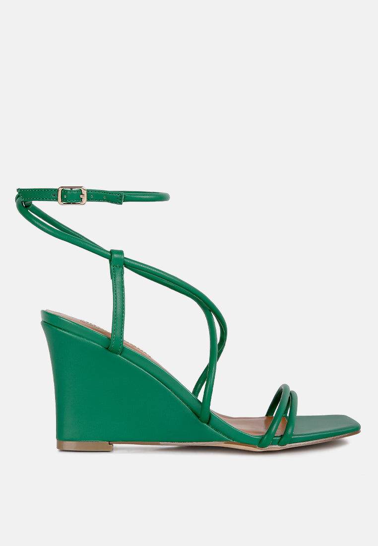 Anya Square Toe Strappy High Heel Wedge Sandals