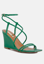 Anya Square Toe Strappy High Heel Wedge Sandals