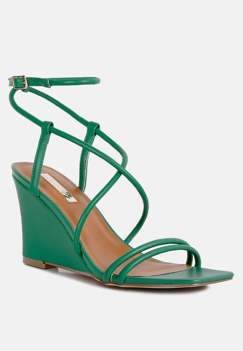 Anya Square Toe Strappy High Heel Wedge Sandals