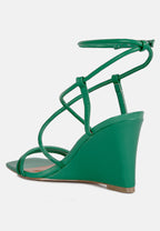 Anya Square Toe Strappy High Heel Wedge Sandals
