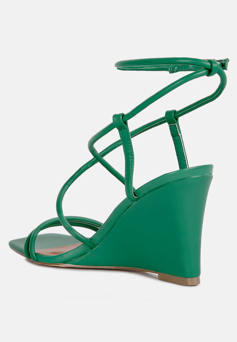Anya Square Toe Strappy High Heel Wedge Sandals