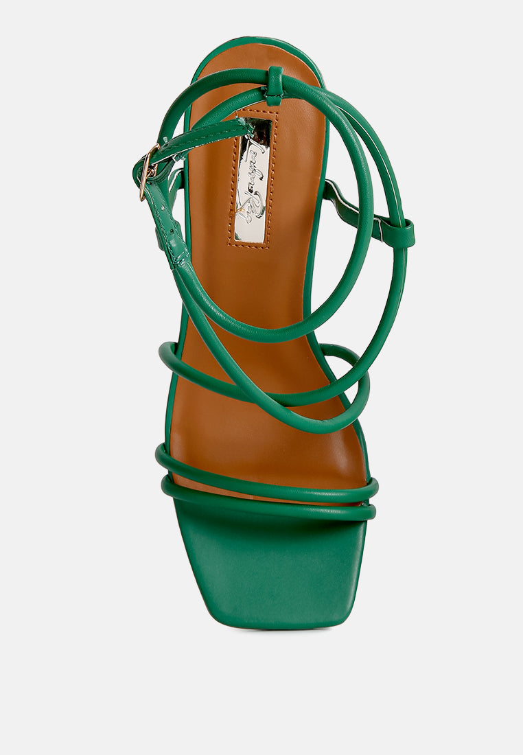 Anya Square Toe Strappy High Heel Wedge Sandals