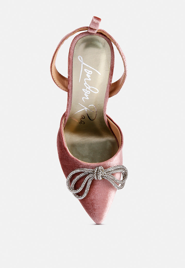 Dora Rhinestone Bow Detail Lace Up High Heel Sandals